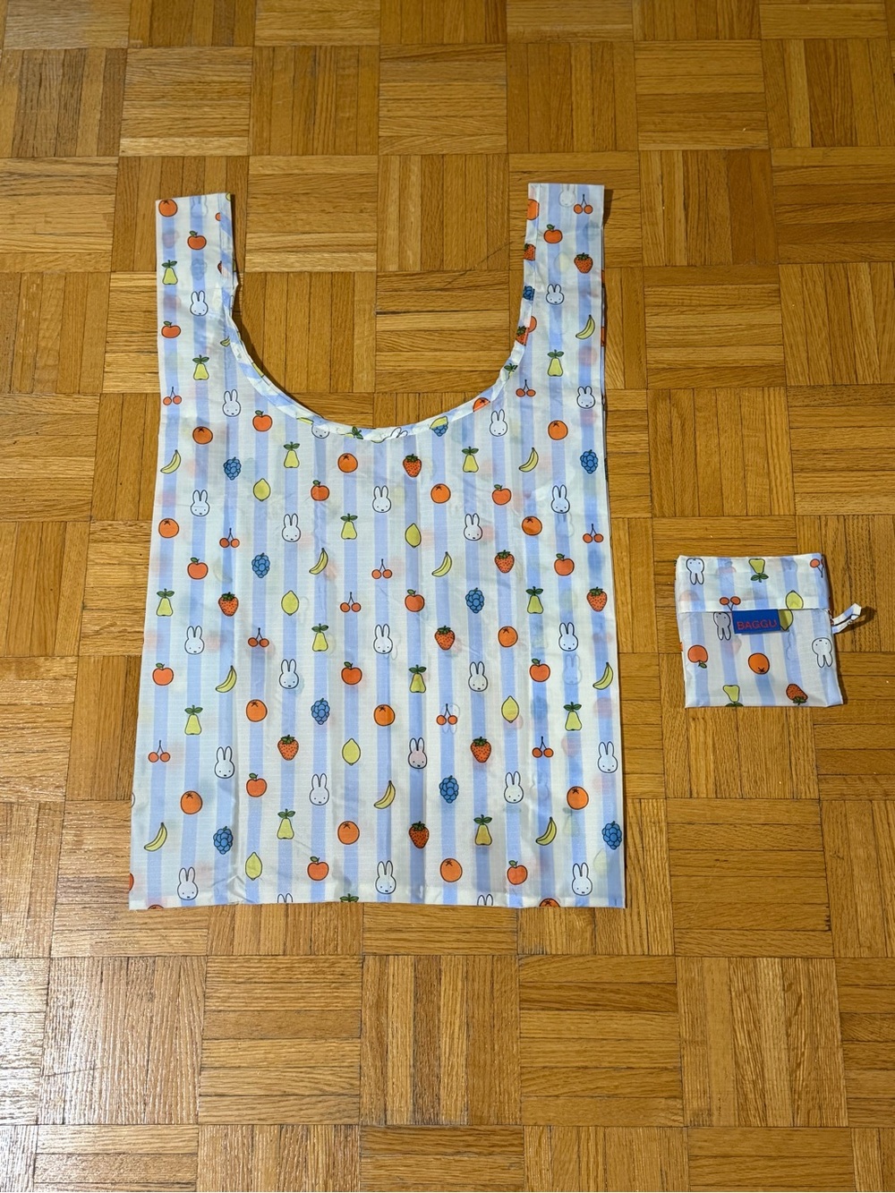 BAGGU Reusable Tote Bag with Miffy Fruit & Bunny Print - Light Blue